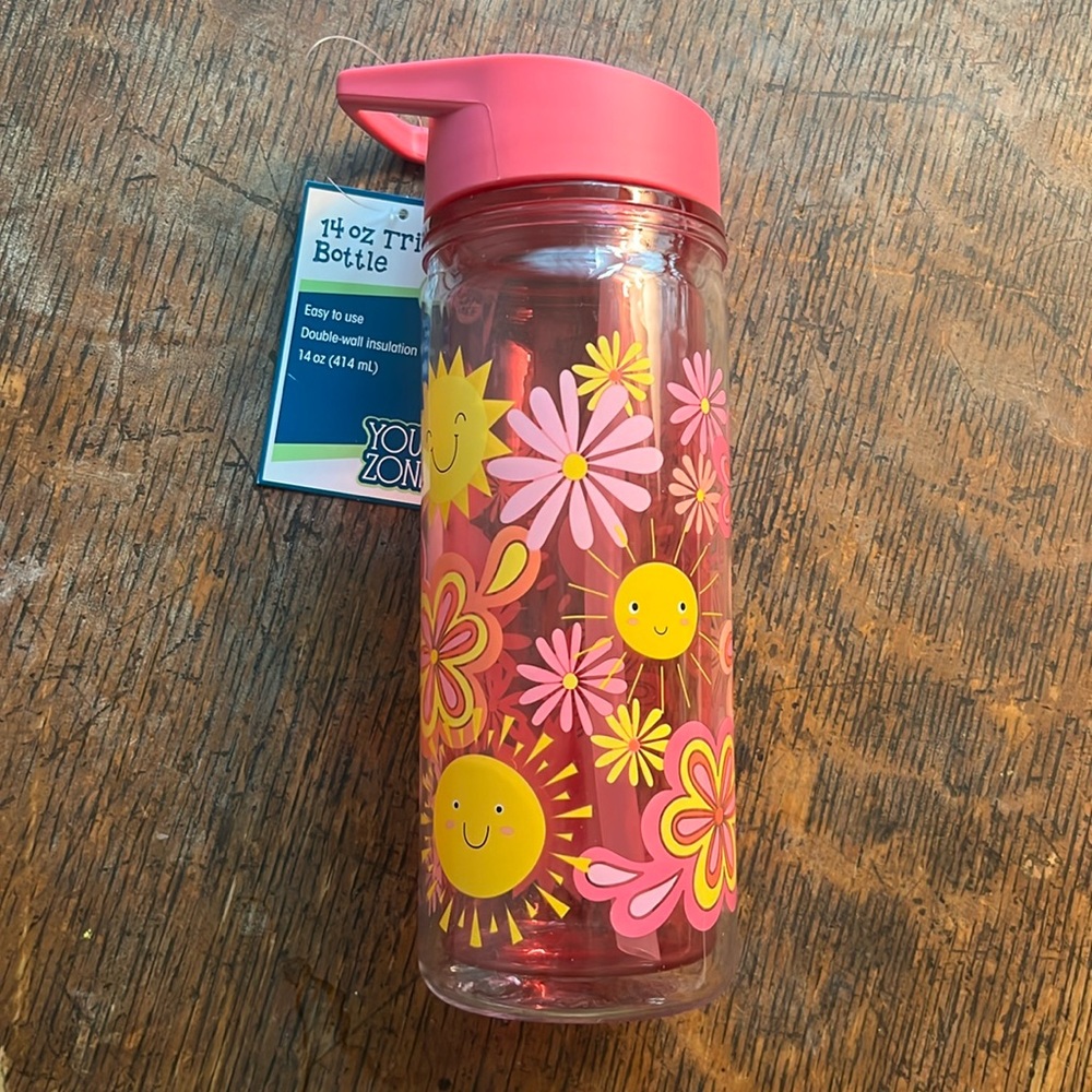 Pink Sunshine and Flowers Kids’ Water Bottle